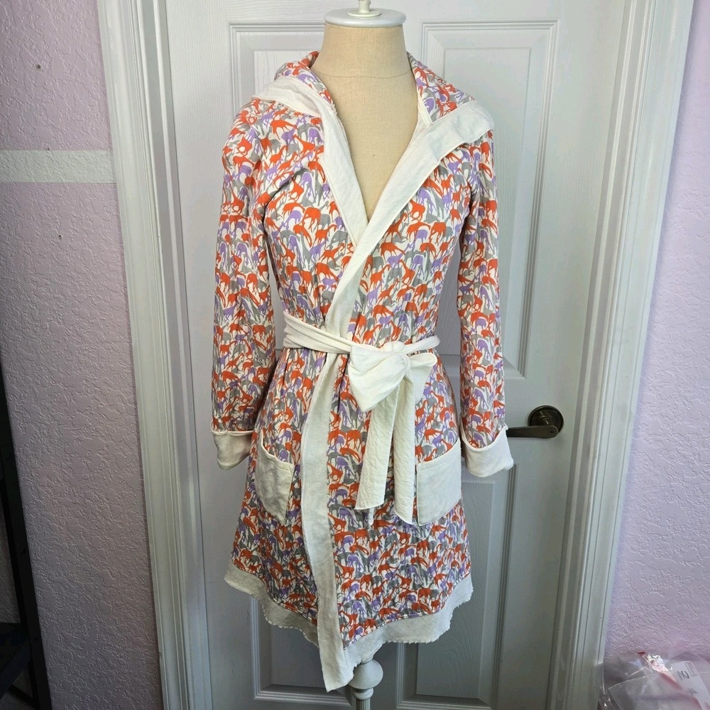 Porridge For Anthropologie Giraffe‎ Print Hooded Kimono Robe XS Cotton Blend USA